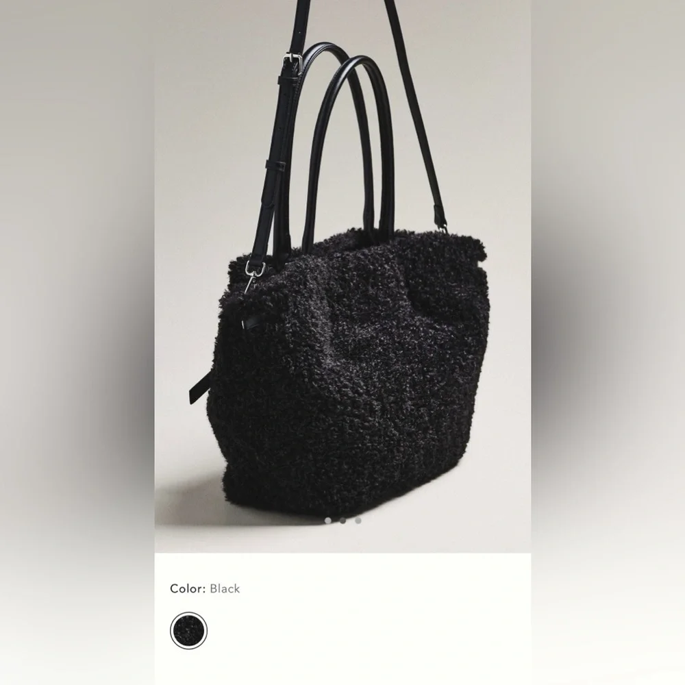 NWT new Anthropologie belted Sherpa tote bag crossbody black fuzzy